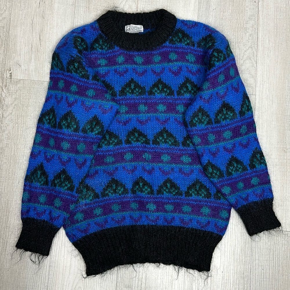 Gallagher Vintage Mohair Blend Geo Pattern Fuzzy Sweater Size S